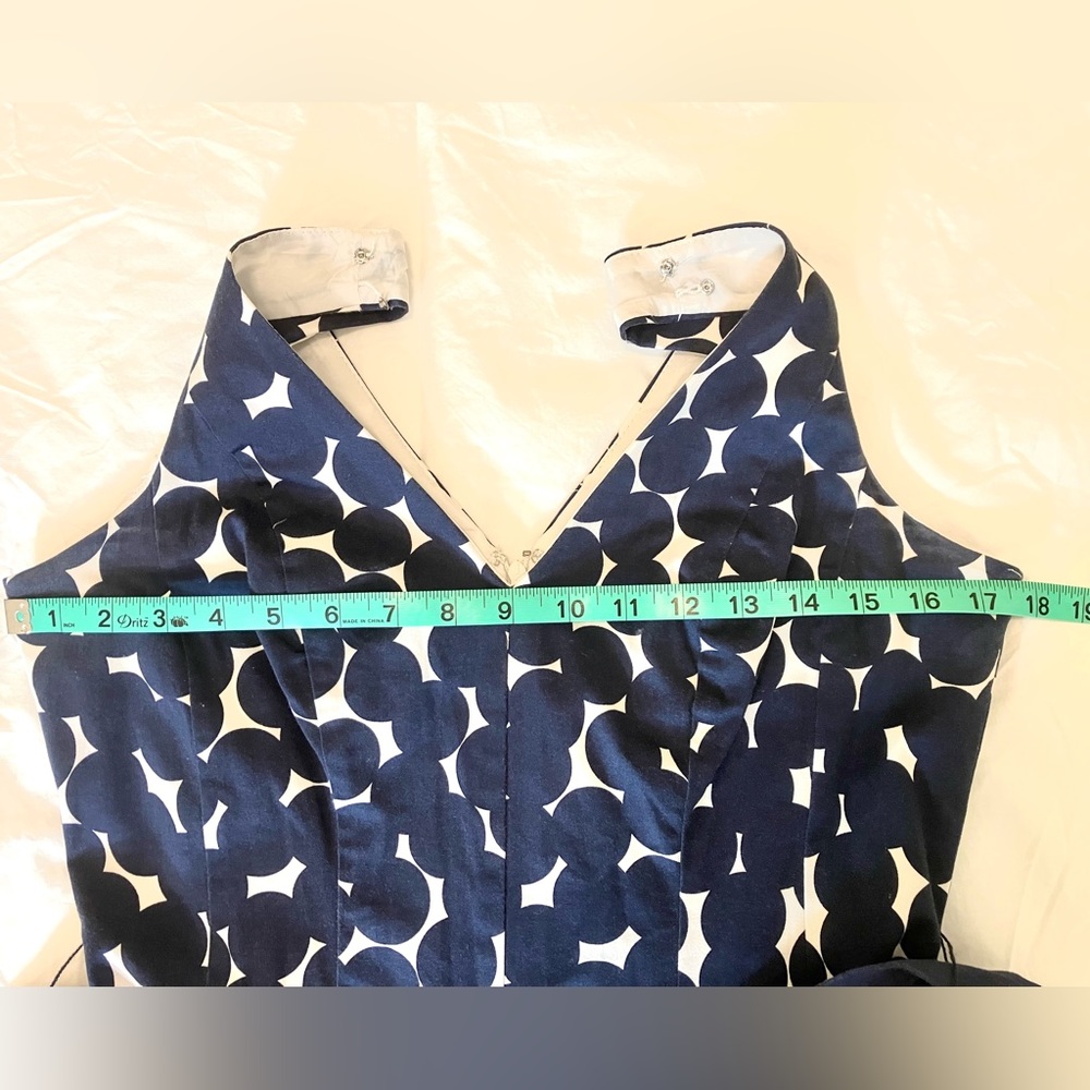 Navy polka dotted belted dress, Nine West size 10 - Picture 7 of 12